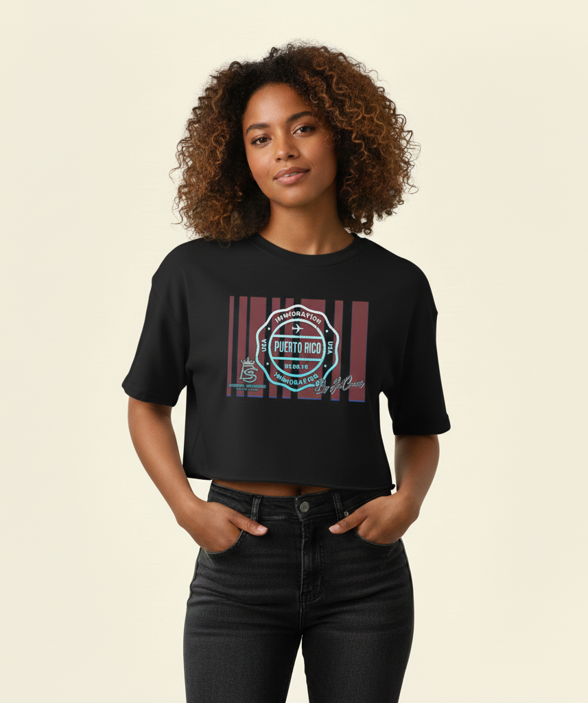 Women’s Puerto Rico Immigration Stamp Crop Top “By Jai’Couver” – Street Business Urban Wear Limited Drop