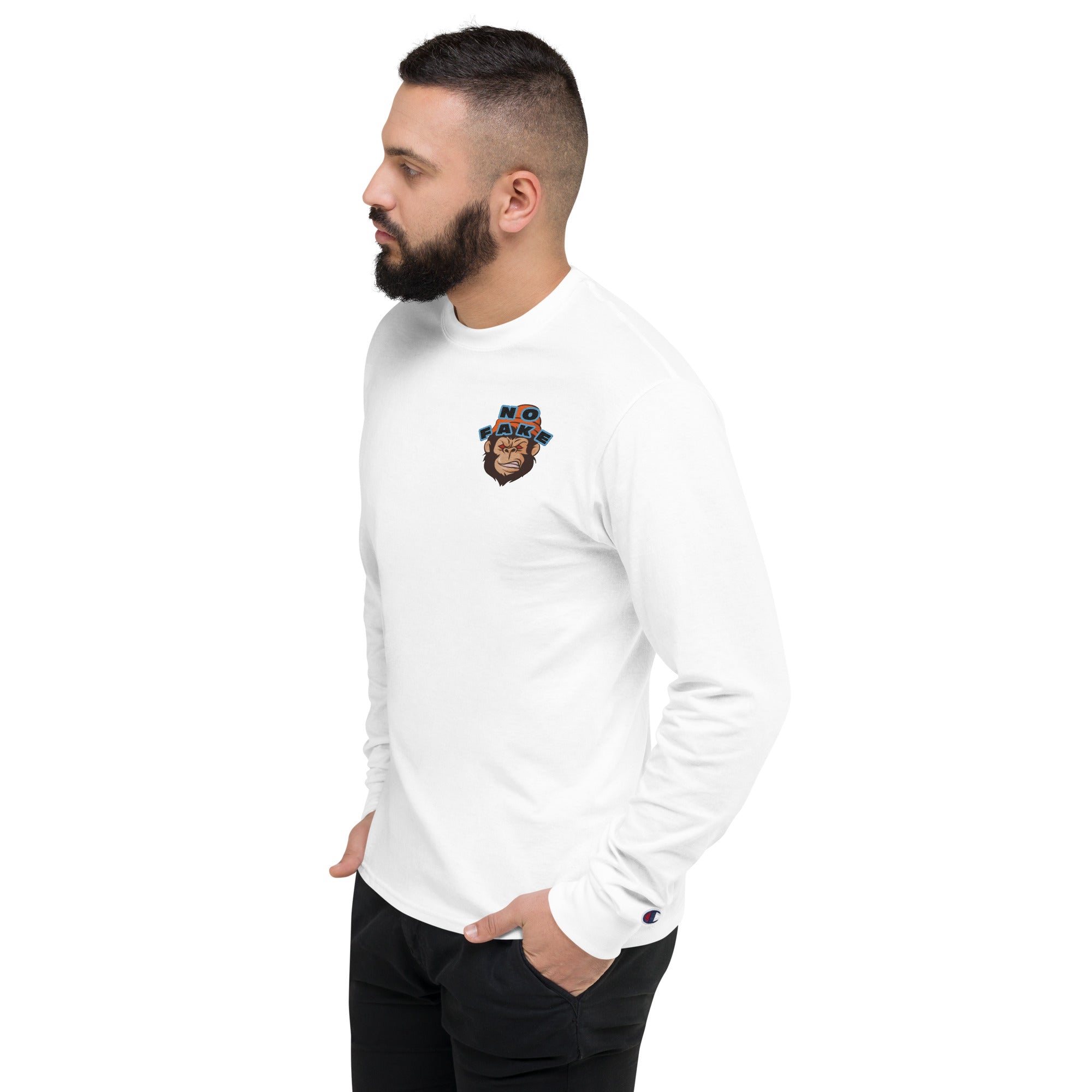 Limited Time Collaboration: Champion and Street Business Angry Gorilla Embroidery Men's Long Sleeve Shirt - Street Business Urban Wear