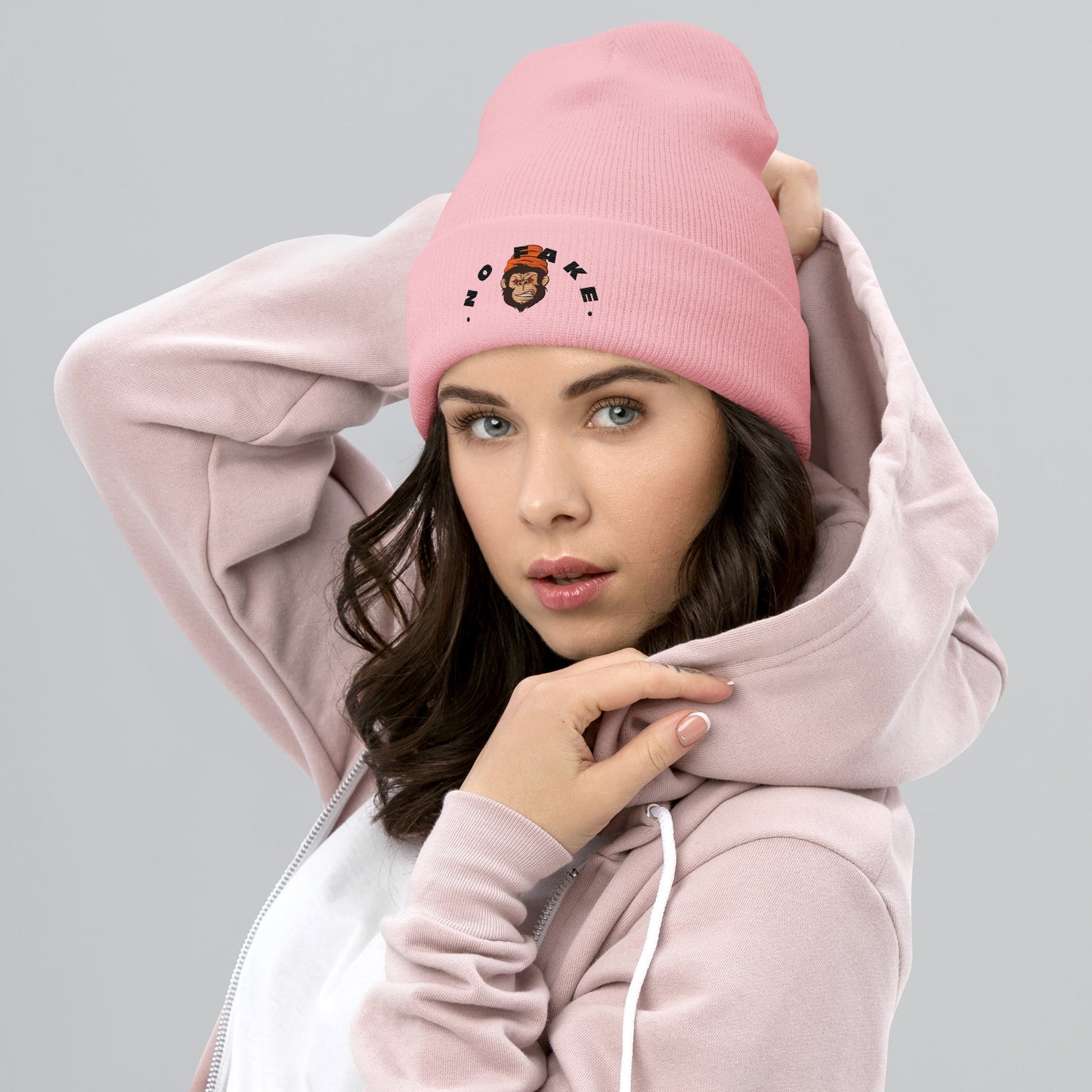 No Fake Angry Gorilla Embroidery Cuffed Beanie - Street Business Urban Wear