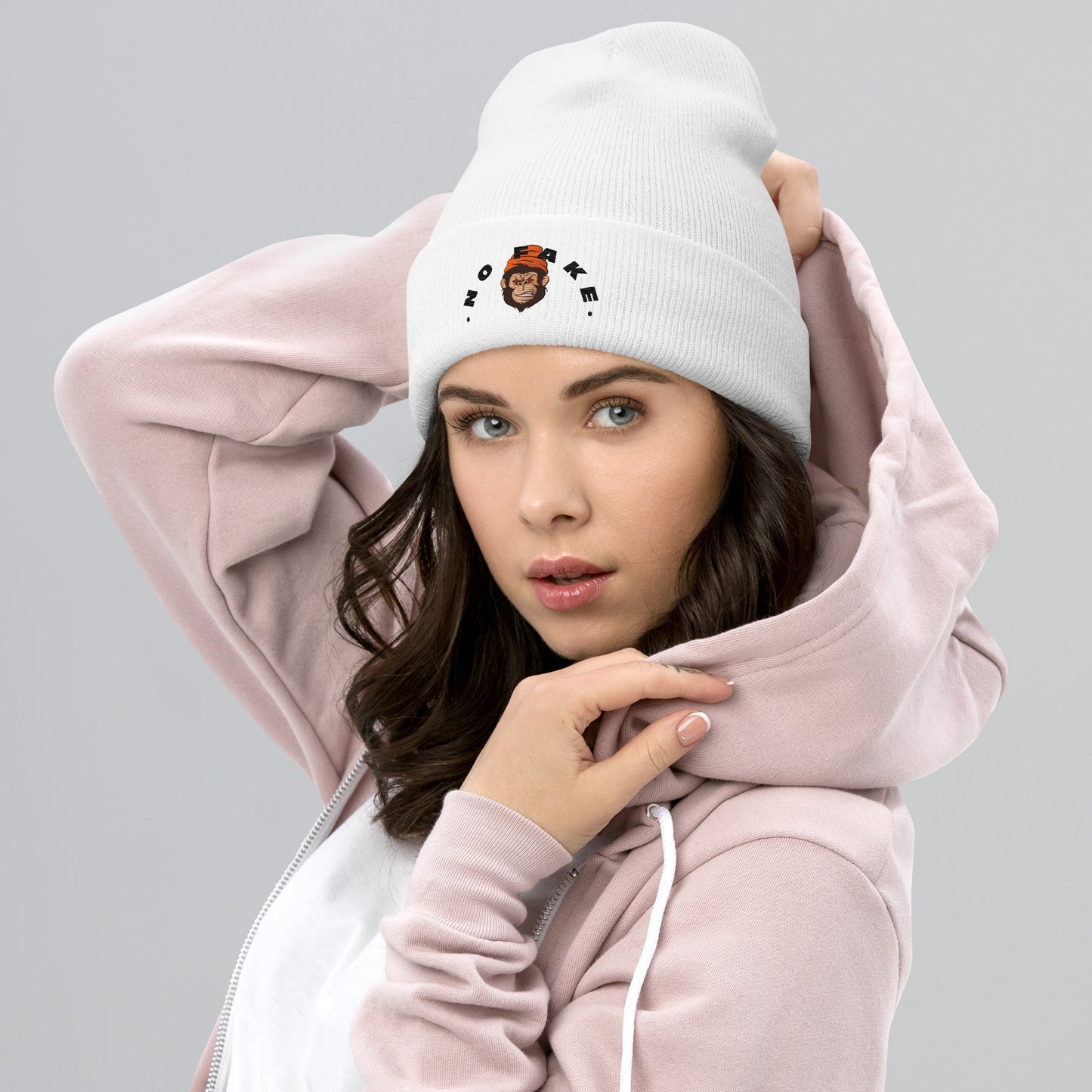 No Fake Angry Gorilla Embroidery Cuffed Beanie - Street Business Urban Wear