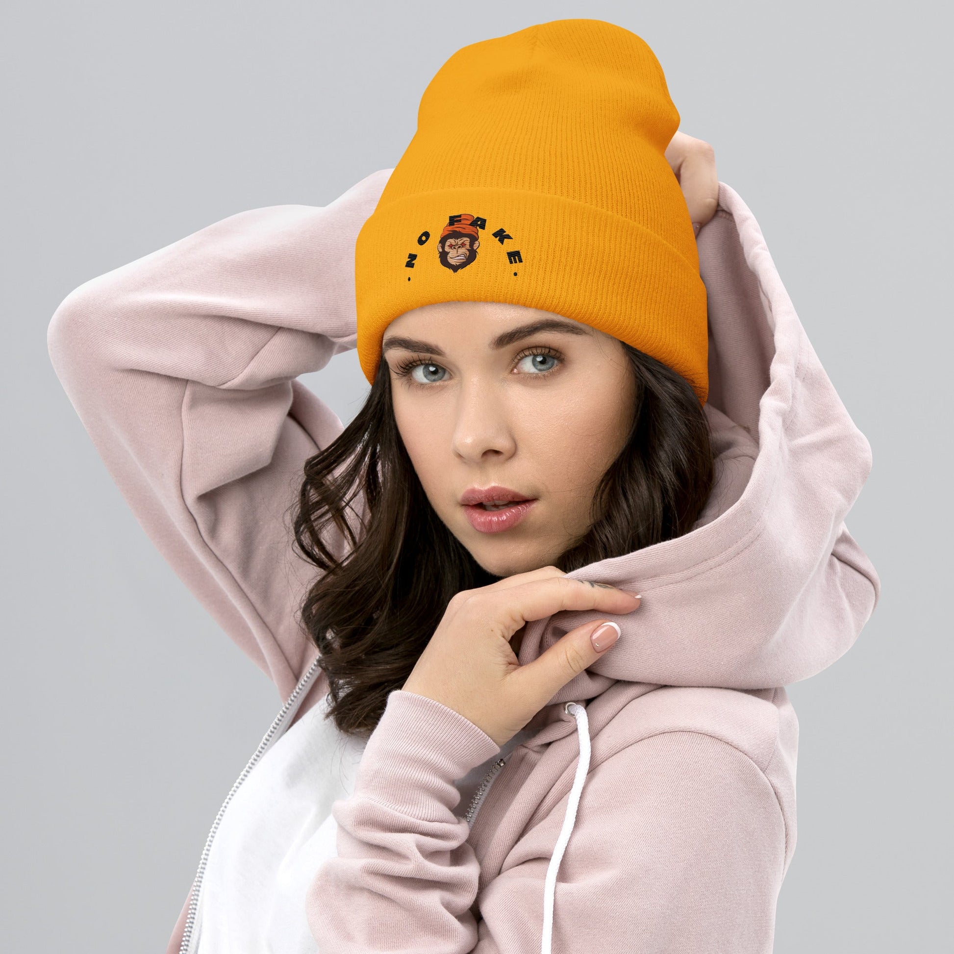 No Fake Angry Gorilla Embroidery Cuffed Beanie - Street Business Urban Wear