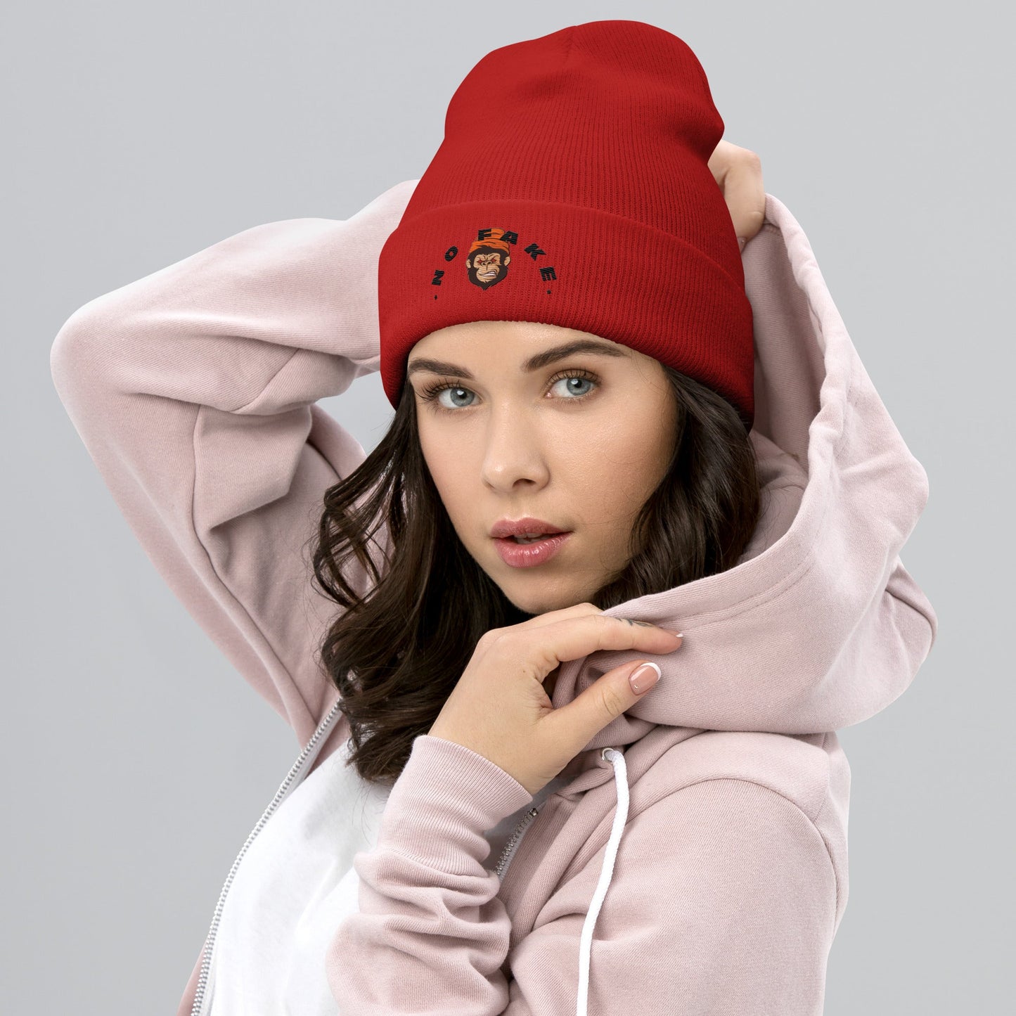 No Fake Angry Gorilla Embroidery Cuffed Beanie - Street Business Urban Wear