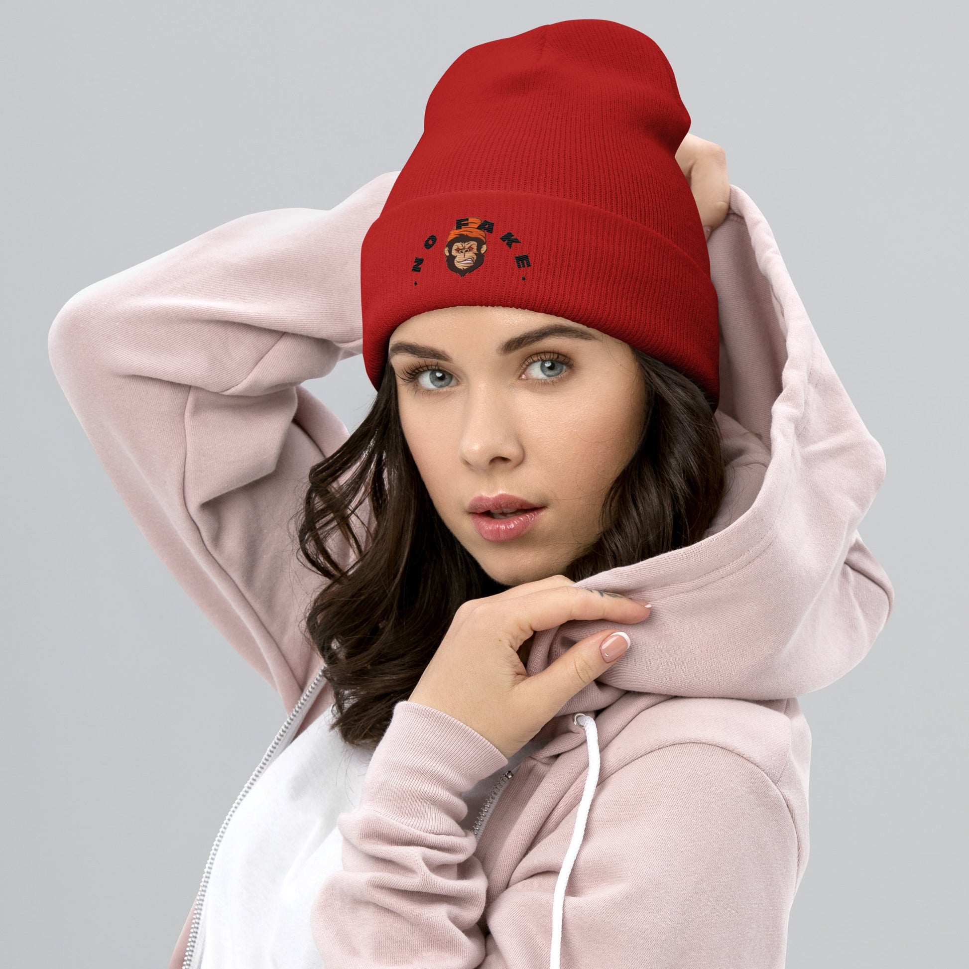 No Fake Angry Gorilla Embroidery Cuffed Beanie - Street Business Urban Wear