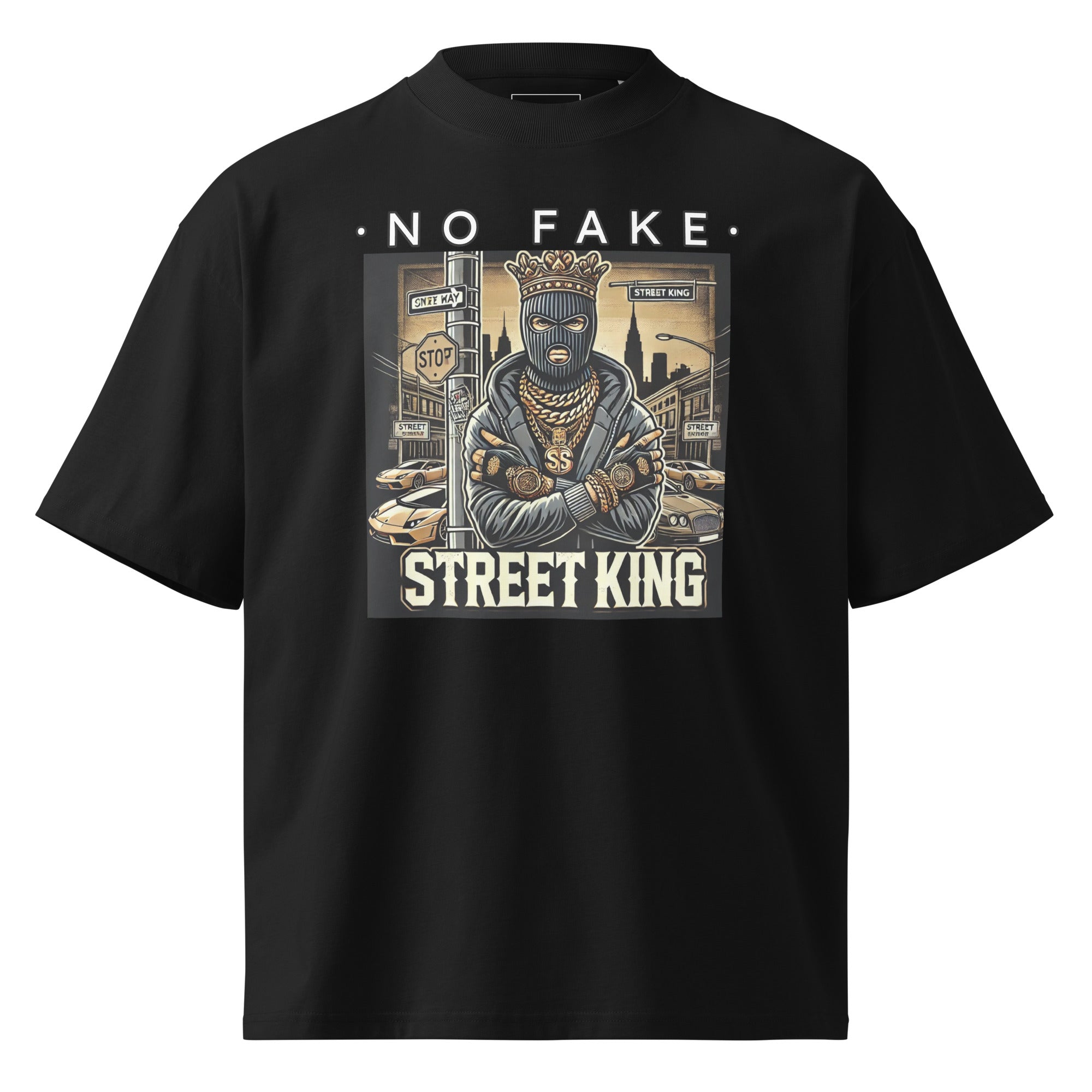 Street King “No Fake” – Unisex Organic Oversized High-Neck T-Shirt | Street Business Urban Wear