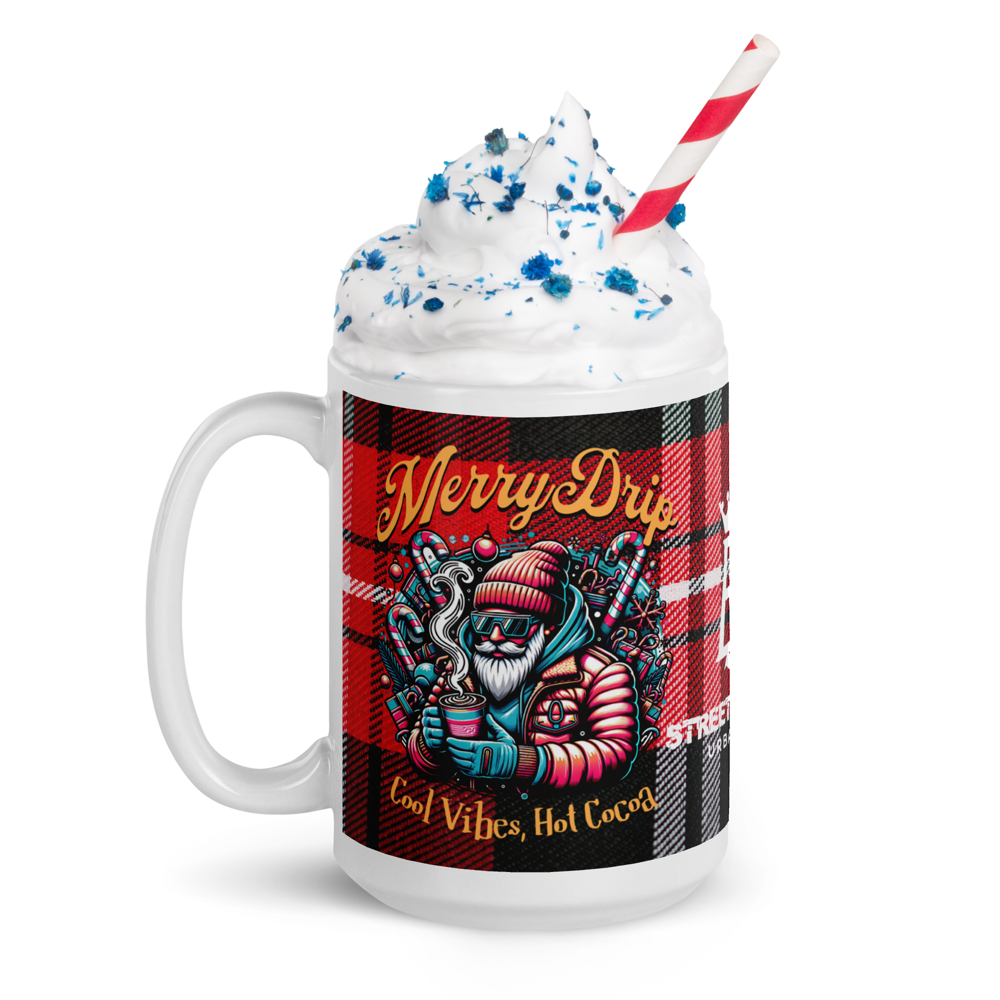 Merry Drip Holiday Plaid SB Premium Glossy Mug — Limited Edition by Street Business Urban Wear