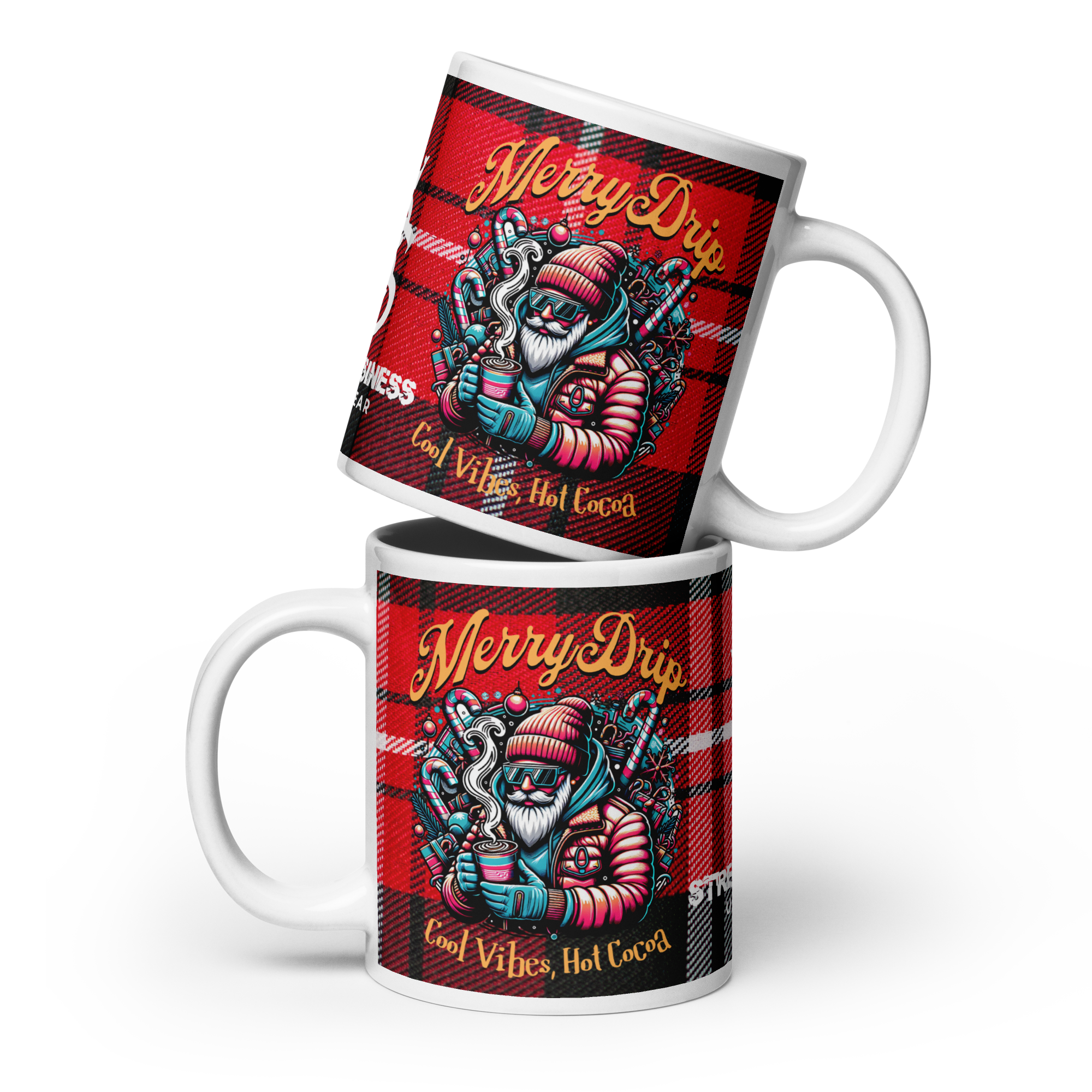 Merry Drip Holiday Plaid SB Premium Glossy Mug — Limited Edition by Street Business Urban Wear